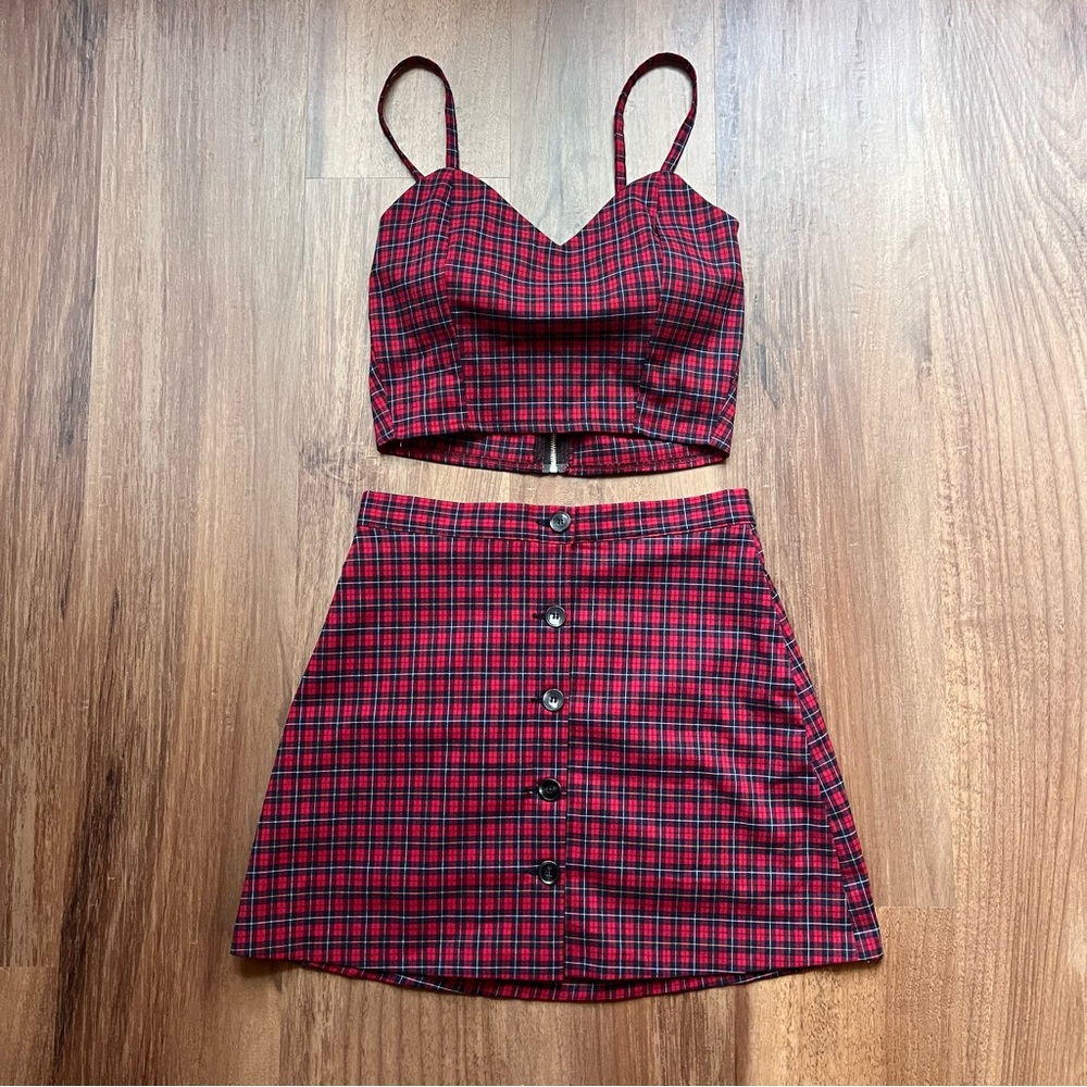 Red / Black Plaid Two Piece Set